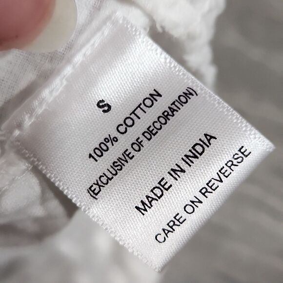 White Golden Yellow Embroidered Flutter Sleeve Tie Waist 100% Cotton Blouse - Picture 6 of 8